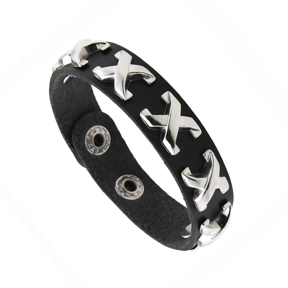 New Punk Dark PU Bracelet For Women Men Hip Hop Rock Chain Multi Layered Bracelet Trend Retro Gothic Jewelry Dancer Accessories