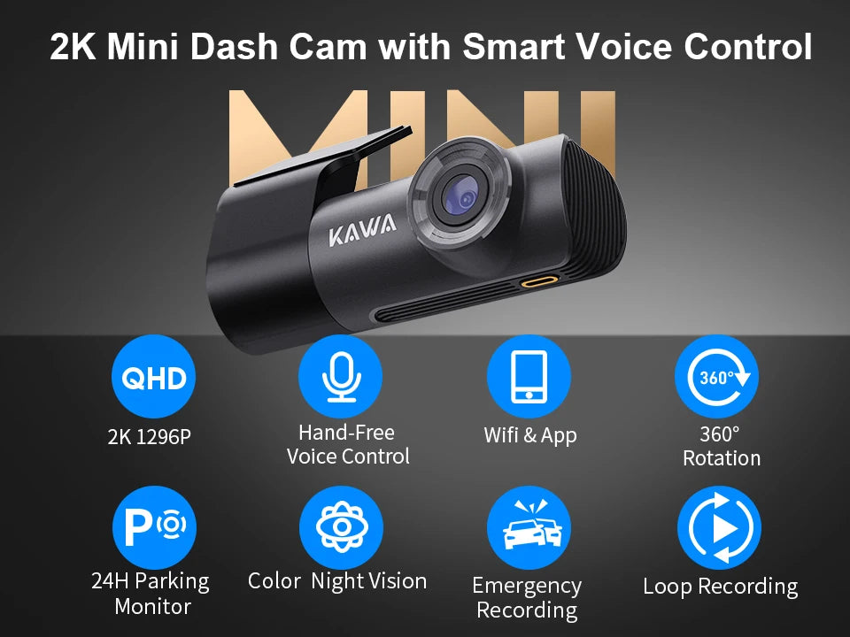 2K Dash Camera For Car DVR Dash Cam In The Car KAWA D5 Video Recorder Emergency Voice Control WiFi APP Monitor WDR Dashcam