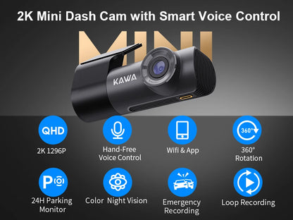 2K Dash Camera For Car DVR Dash Cam In The Car KAWA D5 Video Recorder Emergency Voice Control WiFi APP Monitor WDR Dashcam