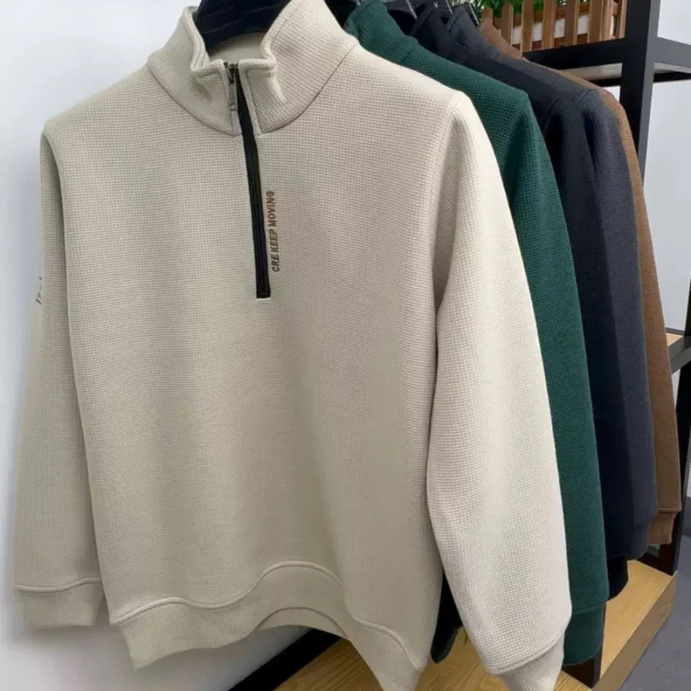 Men's Knitwear Solid Color Chunky Half Zipper Thickening Sweater Warm Sweater Fashion Luxury Men's Clothing Turtleneck Sweater