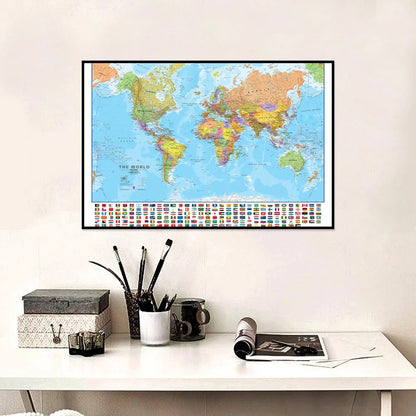 90*60cm World Map in English- Educational Map Canvas Painting Posters and Prints Wall Decoration for Office School Supplies