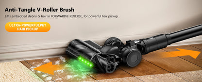 Cordless Vacuum Cleaner, 55Kpa/55Mins Vacuum Cleaners for Home, Anti-tangle Stick Vacuum with Self-Standing, Wall Mount Charging