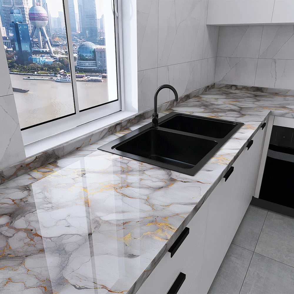 55CM DIY Adhesive Wall Wallpaper Marble Dining Room Kitchen Cabinet Decoration Mold Resistant And Waterproof Wall Sticker Home