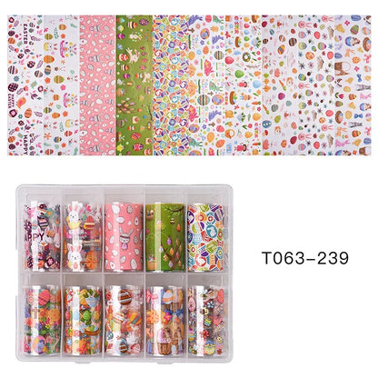 10 Patterns New Metal Nail Foils for Transfer Paper Stickers Floral Chameleon Nails Wraps DIY Water Marble Nail Art Decorations