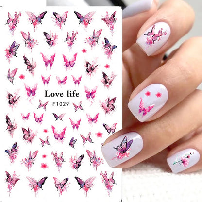 1PCS Marbled Nail Sticker 3D Abstract Lines Sticker Nail Art Supplies Nail Decals Y2K Laser Butterfly Ladies Nail Art Decoration