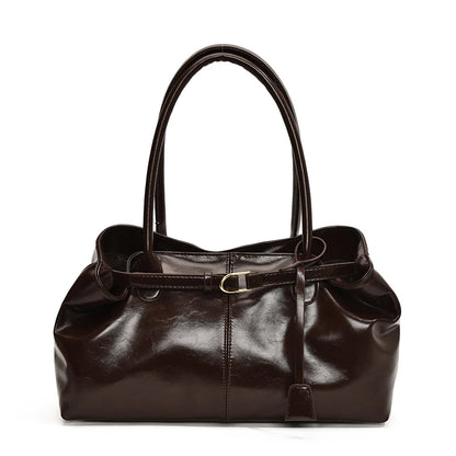 Oil PU Leather Hobo Handbag Slouchy Shoulder Bag Retro Top-Handle Bag Large Work Bags for Women Gilrls Tote Work Shopping Travel