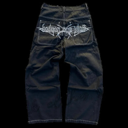 2025 New Prints Jeans Men Streetwear Baggy Wide Leg Jeans Korean Fashion Drapes Straight Casual Loose Denim Cargo Pants