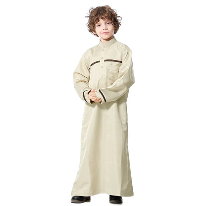 Muslim Saudi Arab Boys Robe Kids Abaya Kaftan Prayer Islam Ramadan Clothing Long Sleeve Thobe Middle East Teenage Dress Dubai