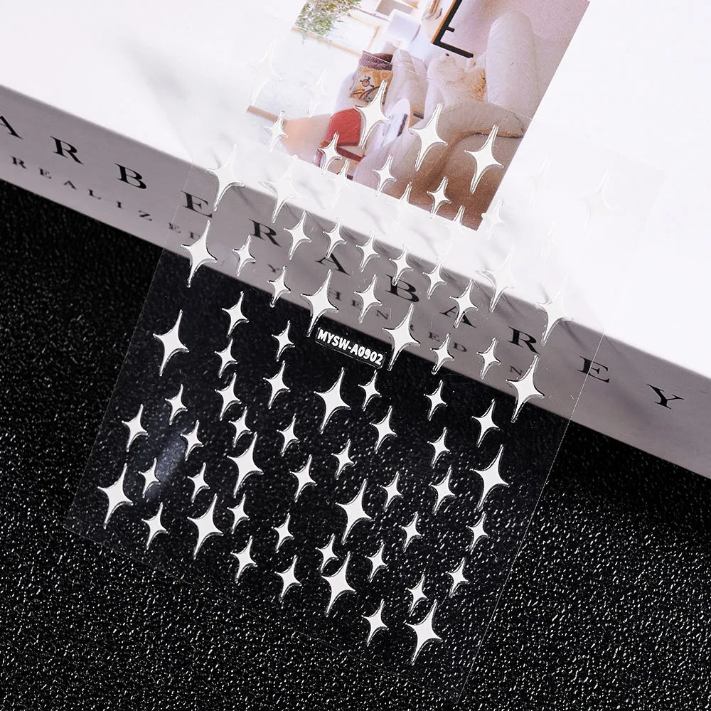 3D Laser Silver/Rose Gold Hollow Cross Star Nail Art Stickers Design Self-Adhesive Hollow Cross Star Nail/Body Art Decor Sticker