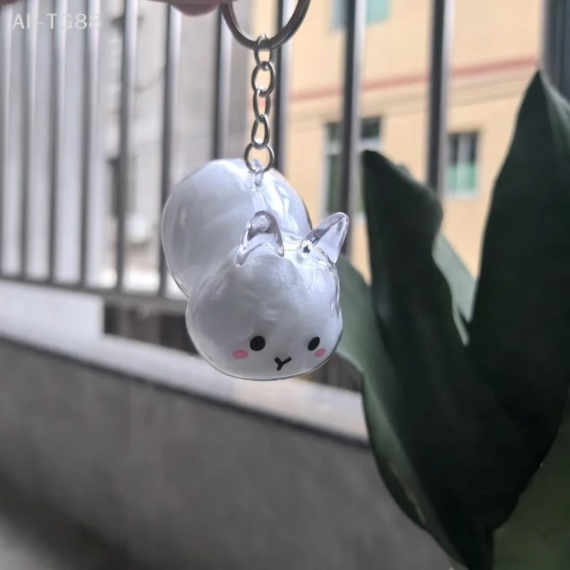 Cartoon Pet Hair Memorial Keyring - Cute Animal Rabbit Fur Organizer Keychain Transparent Storage Box Bag Pendant Pet Souvenirs