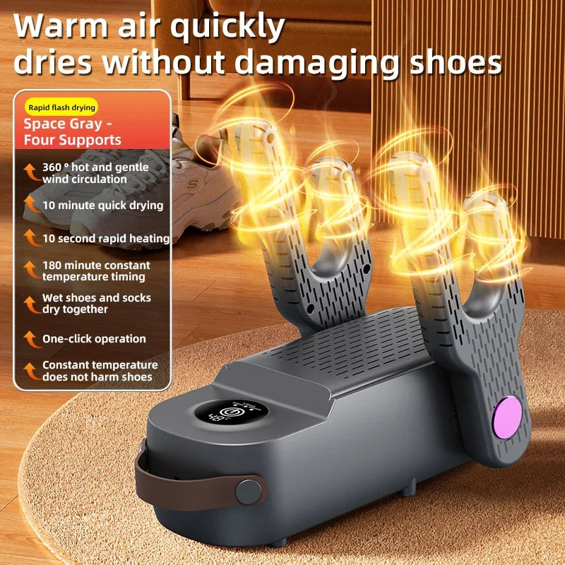 New 2025 Korean Style 4-Core Shoe Dryer Sterilizing & Deodorizing Foldable Smart Shoe Dryer Multi-Function Sock Dryer