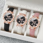 3PCS Women Watches Fashion Rhinestone Heart Dial Quartz Watch Female Leather Band Wristwatches Set（Without Box）