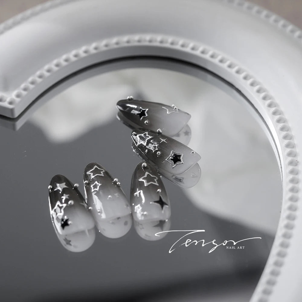 5D Luxury Star Nail Stickers for Nail Art Stars Black Silver Nail Decals Gilding Hollow Out Five-Pointed  Nail Art Design Slider