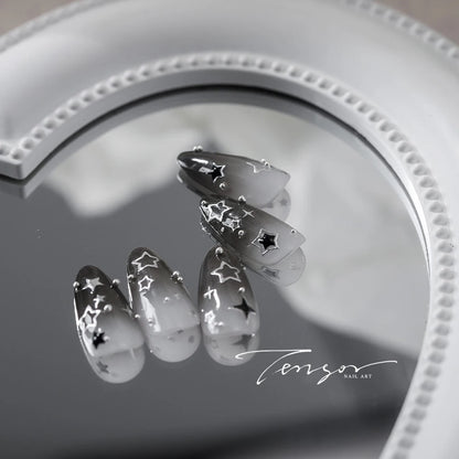 5D Luxury Star Nail Stickers for Nail Art Stars Black Silver Nail Decals Gilding Hollow Out Five-Pointed  Nail Art Design Slider
