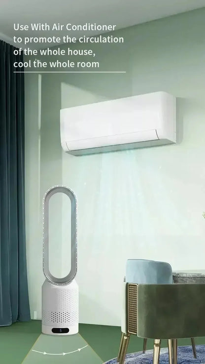 Cooling & Heating Bladeless Fan  Timer Remote Control 8 Wind Speed Home Silent Air Conditioner Heater LED Display