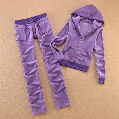Solid Color Velvet Tracksuit 2025 Women's Zipper Top and Pants Suit Two-Piece Set