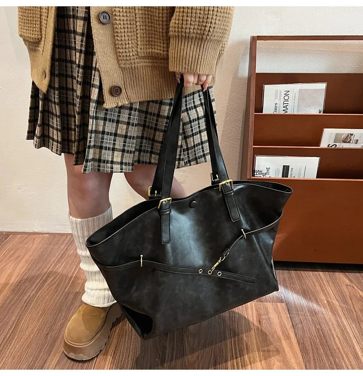 Tote Bag Designer Retro PU Leather Shoulder Handbag for Women Winter Trend Y2K Fashion Handbags Females Travel Luxury Tote Bags
