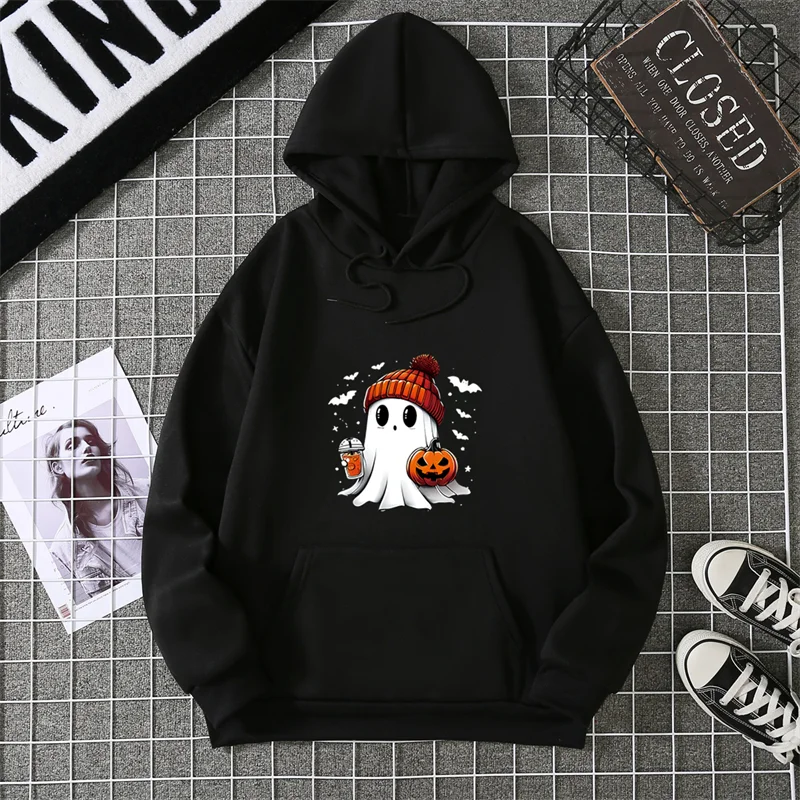 Women's Fashion Tops Casual O-neck Halloween Print Long Sleeve Loose Pullover Shirts, Creative Halloween Theme Printed Hoodie