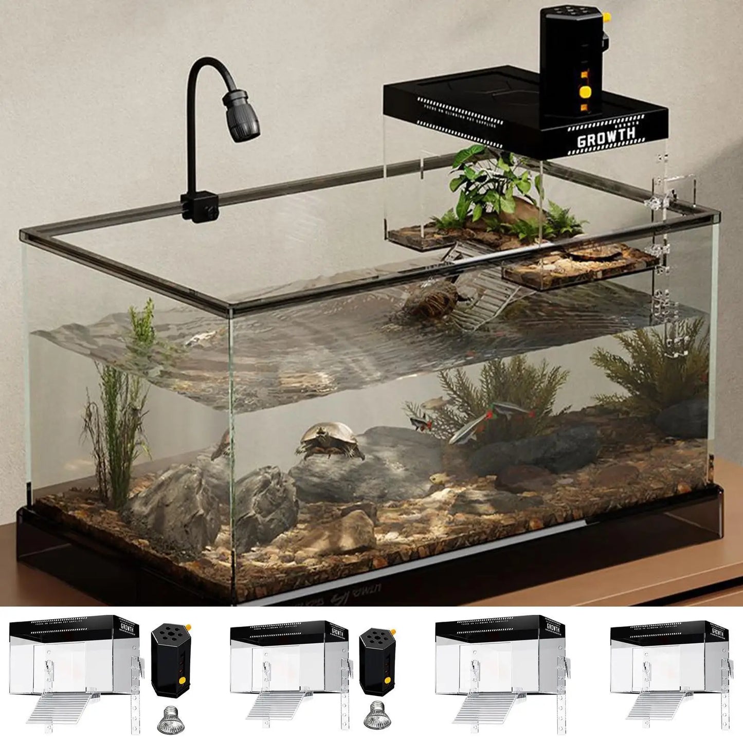 Over Tank Turtle Basking Land Anti-Slip Reptile Resting Land Animal Observation With Ramp Aquatic Terrapin Enclosure Cage