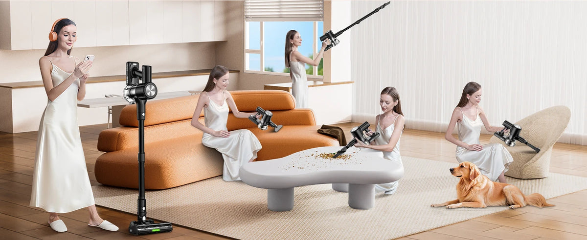 Cordless Vacuum Cleaner, 55Kpa/55Mins Vacuum Cleaners for Home, Anti-tangle Stick Vacuum with Self-Standing, Wall Mount Charging