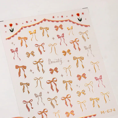 5D Pink White Black Bowknot Ribbon Pearl Sweet Bow Nail Sticker Adhesive Nail Art Decoration Parts Stickers Manicure Decals