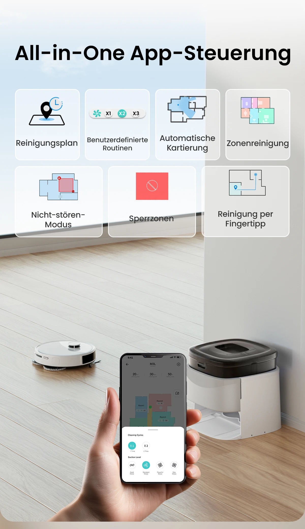 LEFANT M3L Robot dust vacuum cleaner all-in-one charging station 12000 Pa suction 220 min battery life DToF navigation Double R
