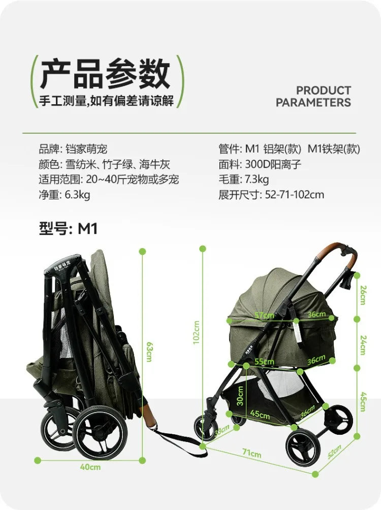 Large Space Detachable Pet Stroller One-Button Fold Portable Travel Cart for Dogs Cats