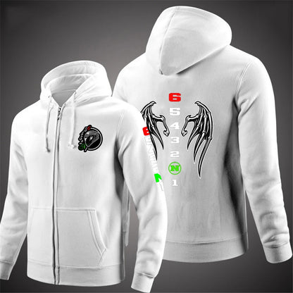 2025 Spring Autumn Men's Manual Transmission 1N23456 Motorcycle Logo Printed Popular Cardigan Classic Solid Color Hooded Hoodies