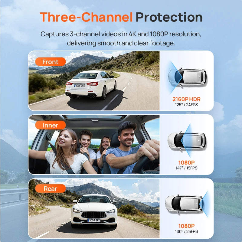 70mai 3-Channel Dash Cam T800E 4K HDR F1.55 Aperture Supercapacitor Voice Control GPS Car DVR 70mai T800E WiFi 6 5GHz