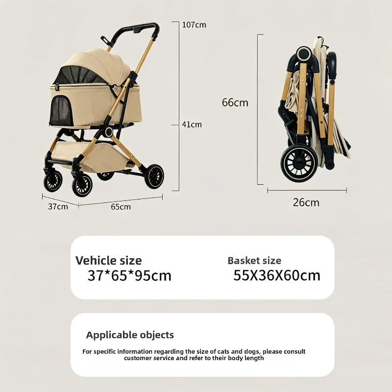 Pet Stroller One Button Foldable Cat Dog Outdoor Travel Cross Border Pet Stroller Pet Trolley Stroller for Dog Puppy Stroller