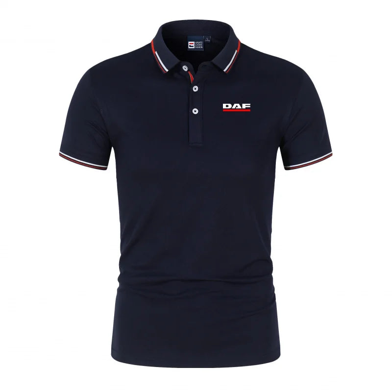Men'S Casual Short Sleeve Polo Shirt DAF Logo Print Striped Color Block Sporty Style Collared Golf Shirt For Summer