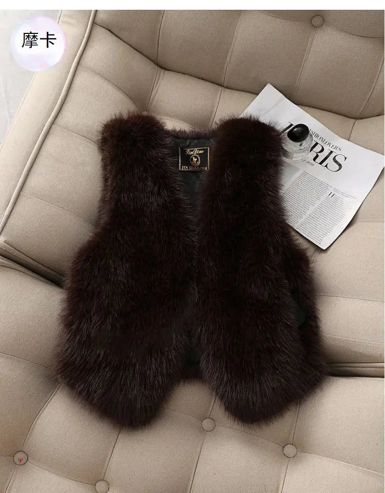 Autumn winter Imitation Fox fur vest Jacket For women Fashion Thick V-neck sleeveless Coat Female Short Faux Fur Waistcoat Tops