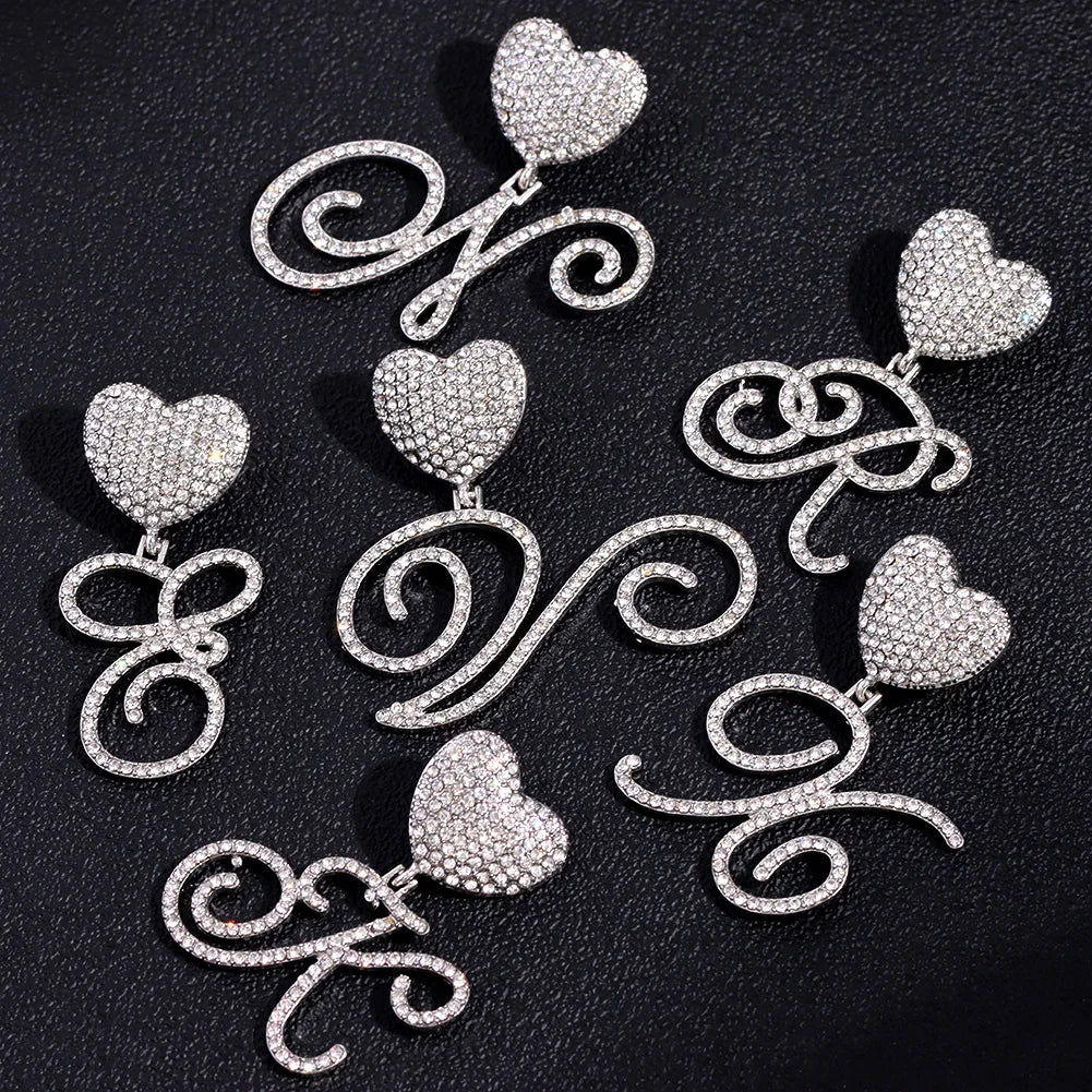 Hip Hop Bling Crystal Cursive Letter Initial Pendant Necklace Women Iced Out Cuban Choker Square Tennis Chain Necklace Jewelry