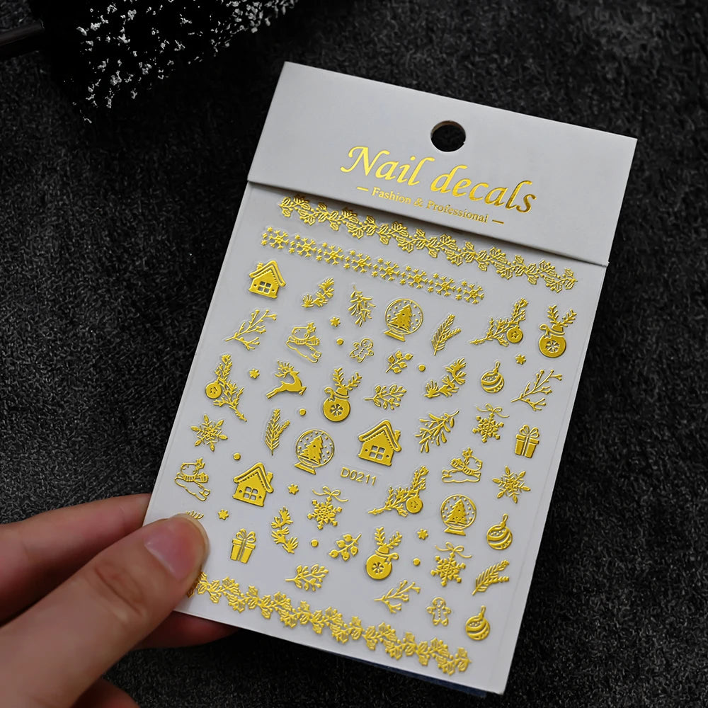 Winter Christmas Atmosphere Nail Stickers Snowman Snowflake Wapiti Self-adhesive High Quality Cute Nail Stickers Nail Art Deco