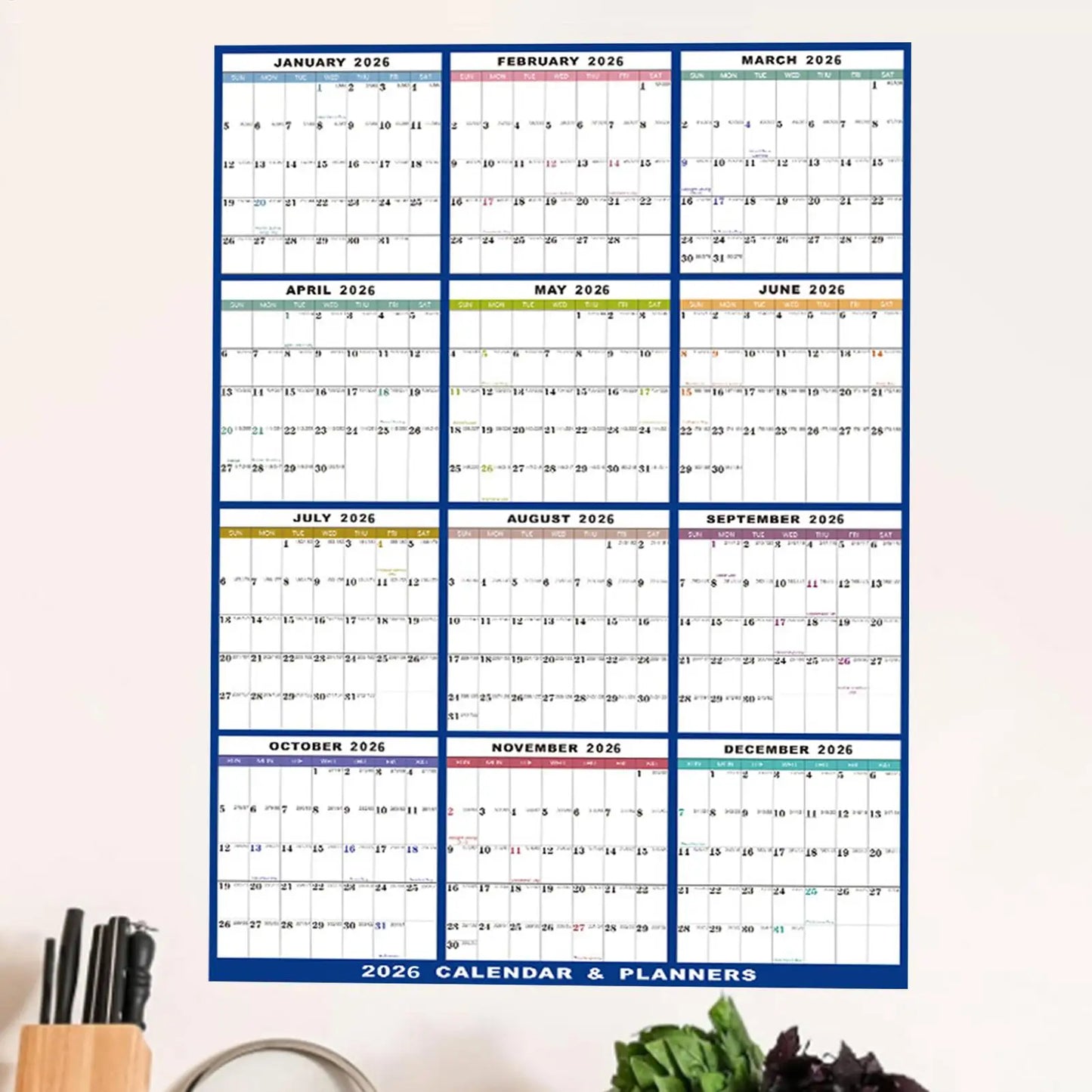 NEW Large Wall Calendar Dry Erase 12 Month Wall Annual Calendar 2026 Yearly Schedule Organizer For Indoor Home Fridge Office