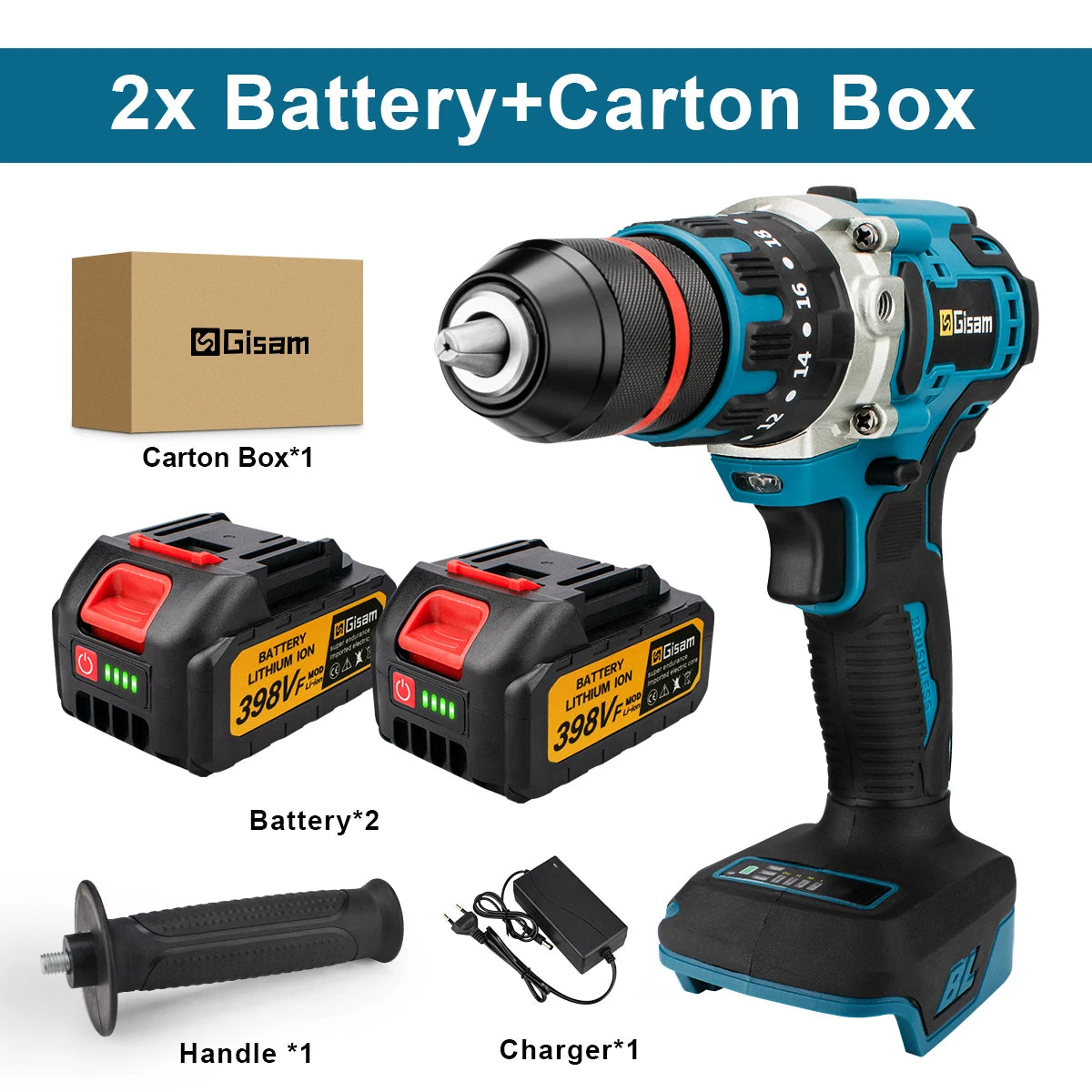 480N.M Brushless Electric Impact Drill Cordless Drill 13mm Electric Screwdriver DIY Driver Power Tool for Makita 18V Battery Pin