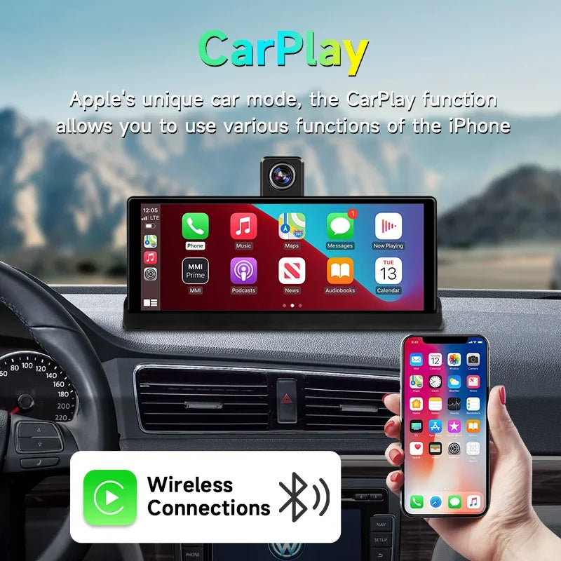 Srnubi 10.26 inch 4K ADAS Car DVR with 360° Rotation Dash Cam Wireless Carplay Android Auto Mirror Link BT WIFI AUX FM Dashboard