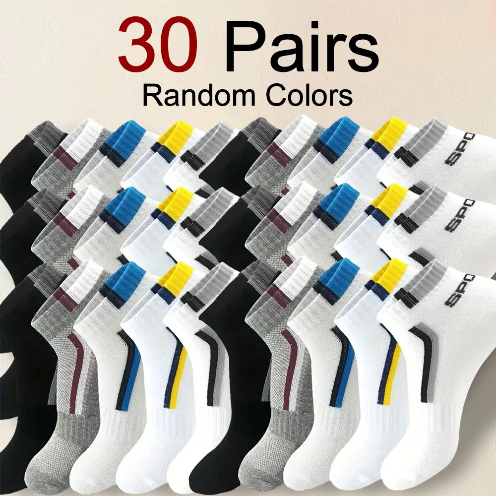 5/10/20/30 Pairs Men Ankle Socks Fashionable Letter Sports Style Odor Proof Sweat Absorbing Breathable Invisible Running Socks