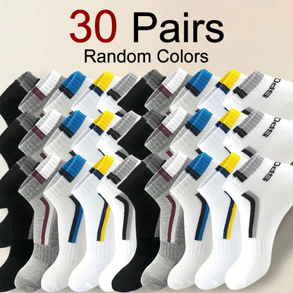 5/10/20/30 Pairs Men Ankle Socks Fashionable Letter Sports Style Odor Proof Sweat Absorbing Breathable Invisible Running Socks
