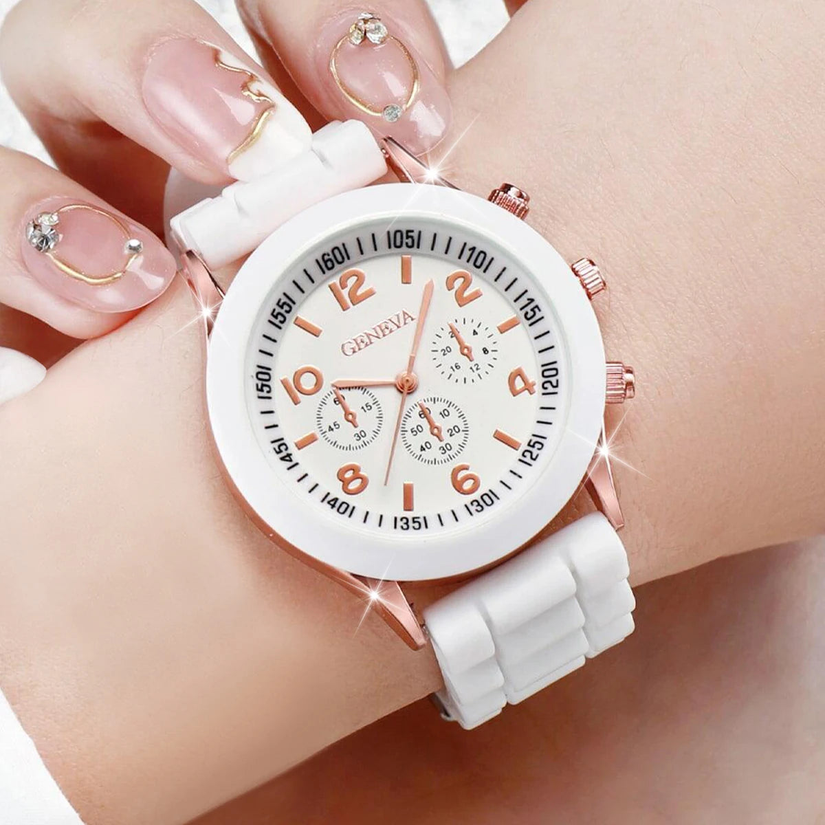 4PCS Fashion Women's Watches Casual Silicone Band Analog Quartz Watch Set（Without Box）