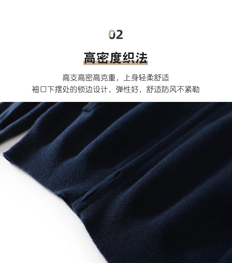 Men's 100% Merino Wool Thickened Sweater Polo Collar Business Zippered Cardigan Autumn Winter New Cashmere Jacket Knitted Top