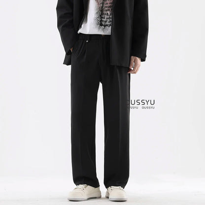 Spring Summer Smooth Casual Pants Men Business Elastic Waist Black Grey Khaki Suit Trousers Male Work Office Plus Size S-5XL