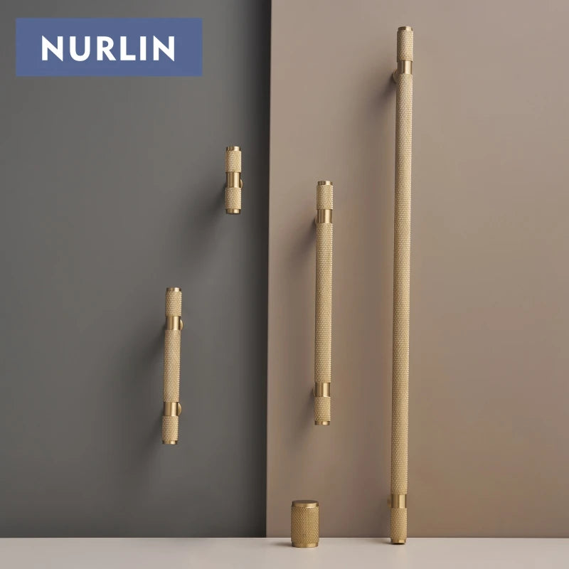 Nurlin Brass Diamond Cut Cross Knurl Pattern Cabinet Knob Pull T Bar Lengthened 38cm 15 Inch Cloakroom Door Drawer Handle