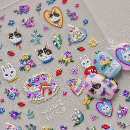 Collage Text English Letter Musical Note Star Graffiti Colorful 5D Love Heart Bowknot Nail Art Sticker Adhesive Manicure Decals