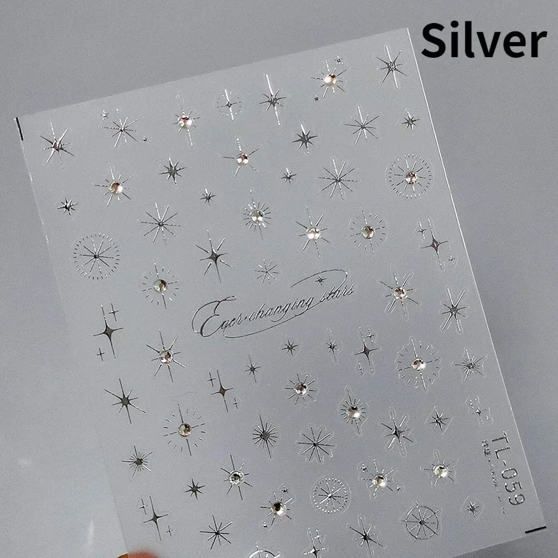 1PC 5D Korean Bronzing Nail Stickers Japanese Gold Silver Star Moon Luxury DIY Nail Art Decoration Decals Manicure Accessories
