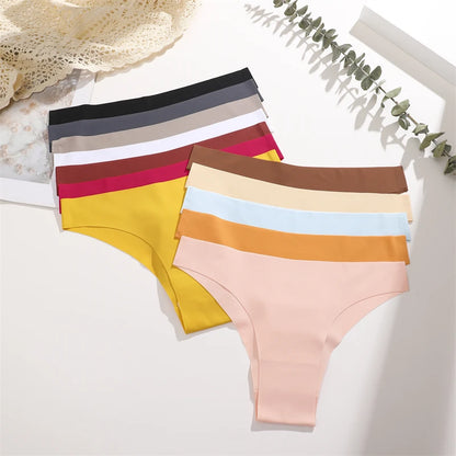 3Pcs Ultra-thin Seamless Silk Underwear Women's Panties Sexy Low-Waist Stretch Bikini Solid Color Briefs Lingerie XS-XXL Fashion