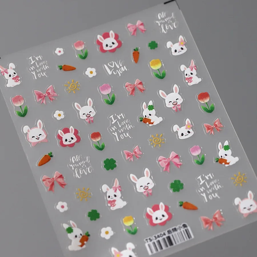 Fresh Sweet Fruits Strawberry Cherry Bowknot Love Heart Lemon 5D Nail Art Stickers Self Adhesive Decorations Nail Manicure Decal