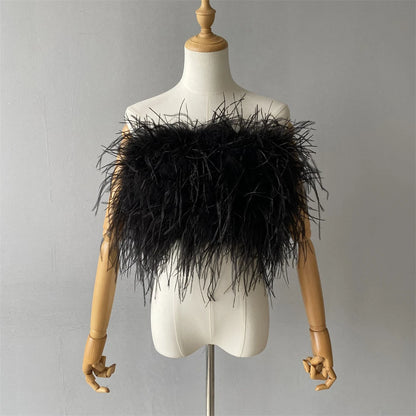 Jaxmonoy New Women Ostrich Feather Tube Spring Summer Sexy Stretch Top Bra Lady Party Wedding Fashion Sleeveless Cropped Top