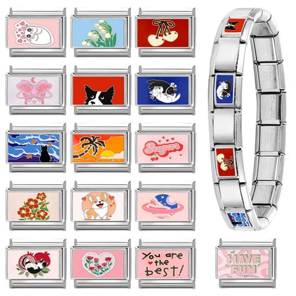 Wholesale Cute Animal Swimming Dogs Cats Sheep Charm Bracelet Fit 9mm Bracelet Stainless Steel Italian Links Making DIY Jewelrys