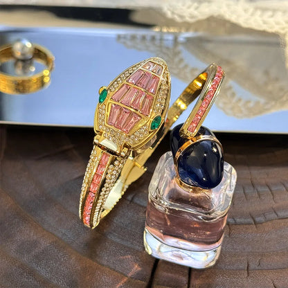 LuxuryDiamondEmbedded Fashionable Snake-Shape Bracelet Watch for Women Elegant Open Handbag Stylish European And American Design